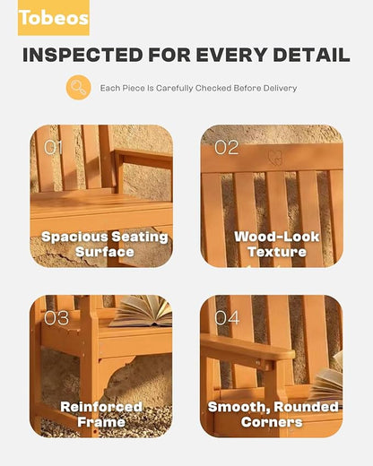 2-Person Outdoor Garden Bench, HDPE All-Weather Patio Bench with Backrest & Armrests, Heavy Duty Outdoor Seating for Porch, Backyard & Park, 660 lbs (Brown, 1 Bench)