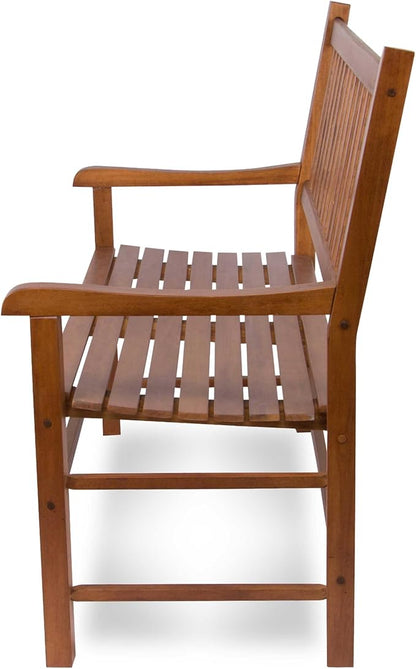 Shine Company Eden Outdoor Wood Garden Bench for Front Porch, Entryway, 24.5" D x 48" W x 38.75" H, Oak