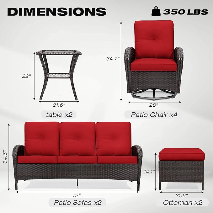 Joyside Wicker Patio Furniture Set, 10 Piece Outdoor Furniture Set with Thickened Cushions, High Back, Deep Seating - Photo 2