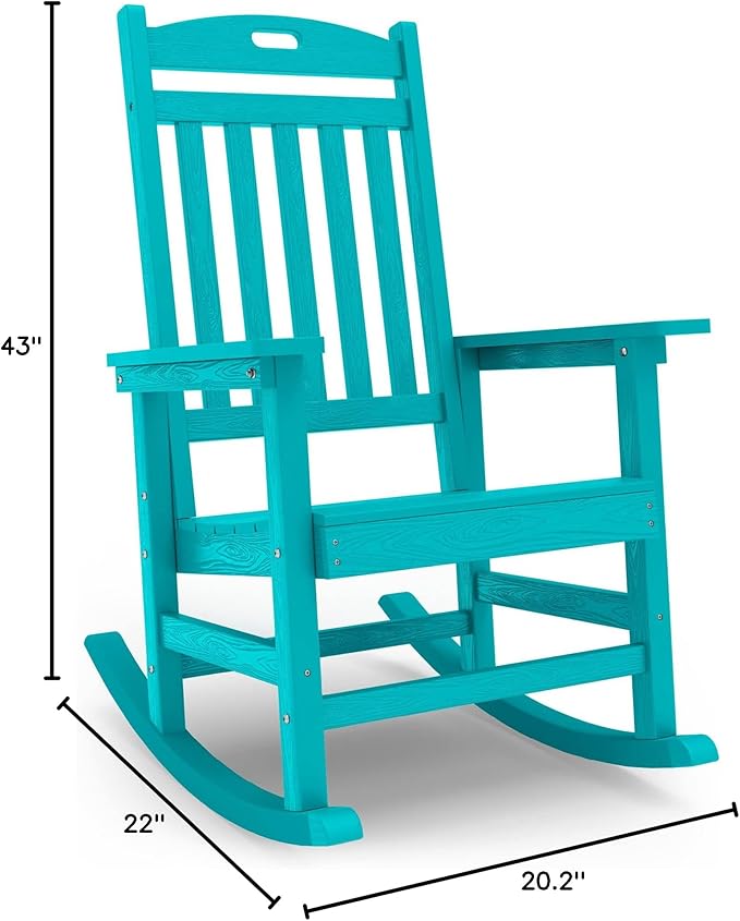 YEFU Outdoor Rocking Chair Porch: Outdoor Patio Rocking Chairs-Oversized Rocker Chair-All Weather Poly Rocker Lawn Chairs for Adult-Seat Area 22"x21"-Backrest Height 31"-380lbs Weight Capacity-Aruba