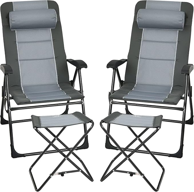 Giantex Set of 2 Patio Dining Chairs with Footstools, Folding Recliner Chairs with 7-Position Adjustable Backrest - Photo 1