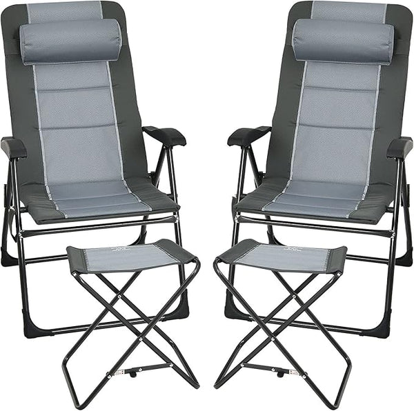 Giantex Set of 2 Patio Dining Chairs with Footstools, Folding Recliner Chairs with 7-Position Adjustable Backrest - Photo 1
