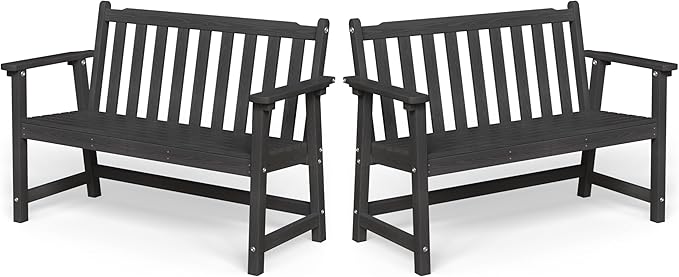 Ciokea 48" Outdoor Bench Set of 2, HDPE Weatherproof Garden Bench, 2-Person Memorial Benches with 550 Lbs - Photo 1