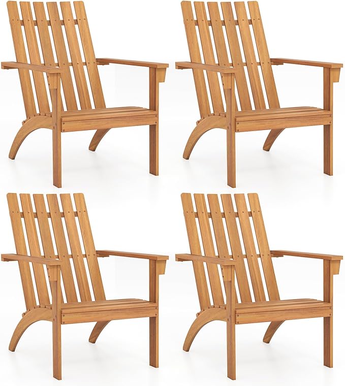 Giantex Adirondack Chairs Set of 4, Acacia Wood Fire Pit Chairs w/Inclined Seat, High Backrest, Ergonomic Outdoor Slatted Patio Chairs for Backyard, Poolside, Lawn, Porch