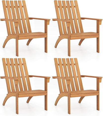 Giantex Adirondack Chairs Set of 4, Acacia Wood Fire Pit Chairs w/Inclined Seat, High Backrest, Ergonomic Outdoor Slatted Patio Chairs for Backyard, Poolside, Lawn, Porch