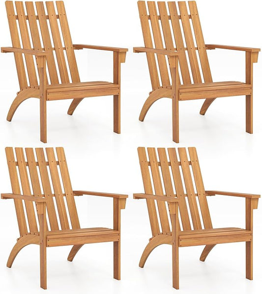Giantex Adirondack Chairs Set of 4, Acacia Wood Fire Pit Chairs w/Inclined Seat, High Backrest, Ergonomic Outdoor Slatted Patio Chairs for Backyard, Poolside, Lawn, Porch
