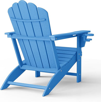 Costaelm Lakeview Outdoor Patio HDPE Adirondack Chair with Cup Holder, Pacific Blue