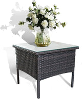 Outdoor Patio Wicker Table, Rattan Side Table, Modern Patio End Side Table with Glass Countertop and Storage Space - Photo 8