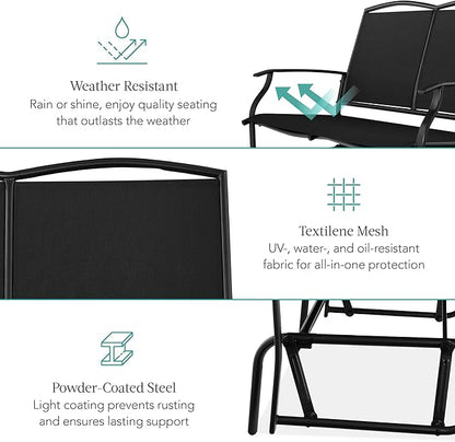 Best Choice Products 2-Person Outdoor Patio Swing Glider Steel Bench Loveseat Rocker for Deck, Porch w/Textilene Fabric, Steel Frame - Black