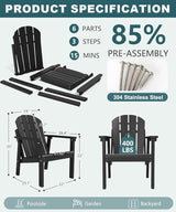 Adirondack Chair Set of 4, All Weather HDPE Fire Pit Chairs, Oversized Plastic Adirondack Chair for Outdoor, Balcony - Photo 2