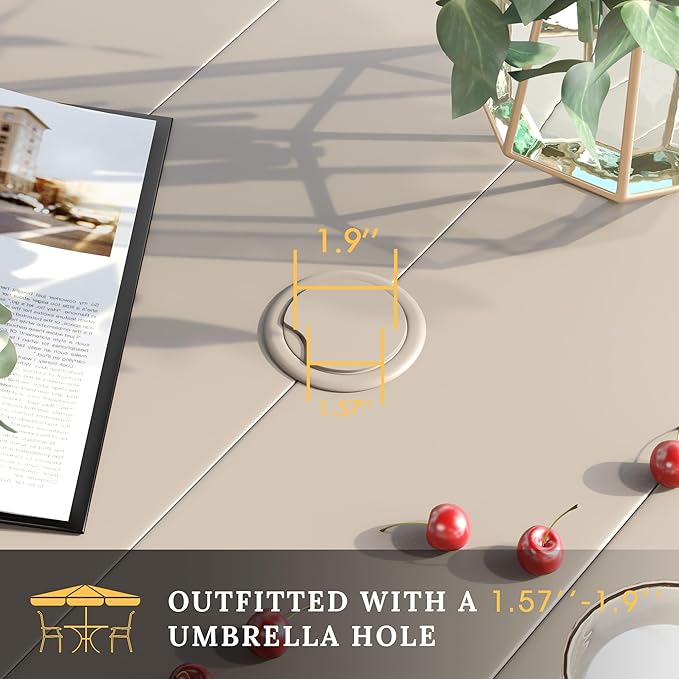 VICLLAX 63" Rectangle Outdoor Dining Table for 6, Patio Table with Umbrella Hole, All Weather Metal Patio Tables, Sandshell Tabletop