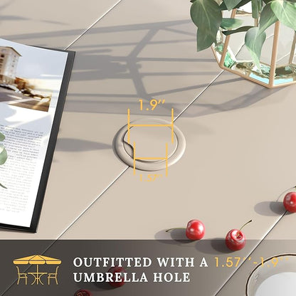 VICLLAX 63" Rectangle Outdoor Dining Table for 6, Patio Table with Umbrella Hole, All Weather Metal Patio Tables, Sandshell Tabletop