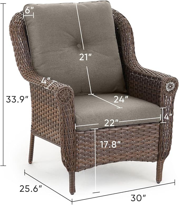 Patio Wicker Chairs Outdoor Furniture Chair - Set of 2 Outside All Weather Lawn Dining Brown Rattan Armchair with High - Photo 3