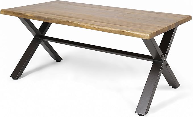 Christopher Knight Home Sanibel Outdoor Acacia Wood Coffee Table, Teak Finish / Rustic Metal,Black and Brown - Photo 1