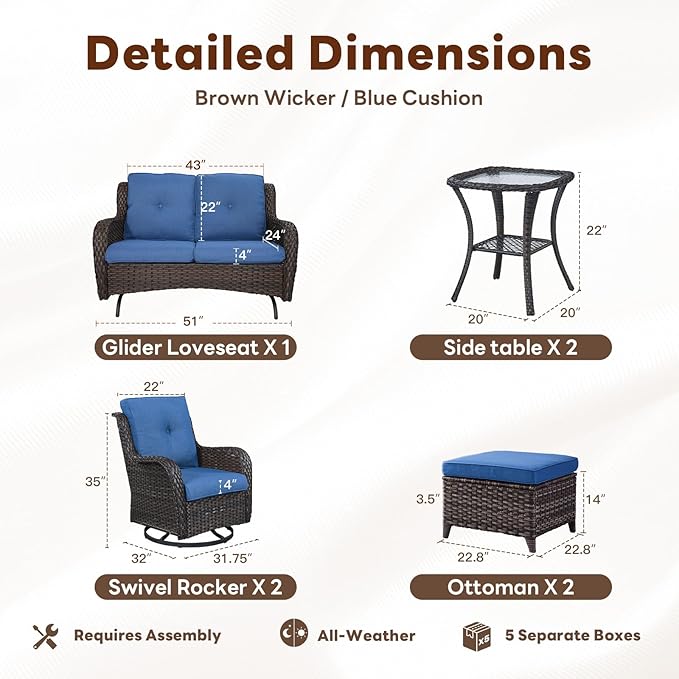 Belord 7 Piece Wicker Patio Furniture Set, Outdoor Swivel Rocker Chairs Set of 2 with Ottomans and Loveseat - Photo 2