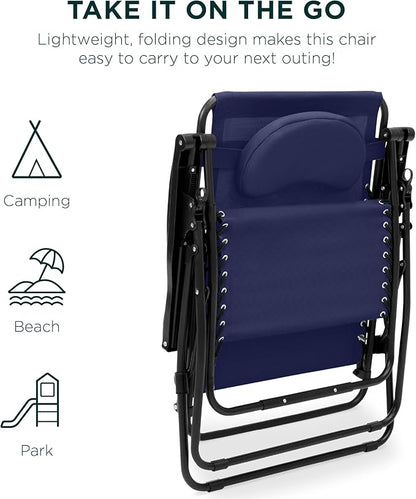 Best Choice Products Oversized Zero Gravity Chair, Folding Outdoor Patio Lounge Recliner w/Cup Holder Accessory Tray, Pillow - Navy