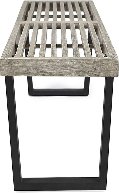 Rustic Outdoor Bench with Metal Legs and Solid Wood Slats Weather-Resistant for Backyard Deck or Garden Seating