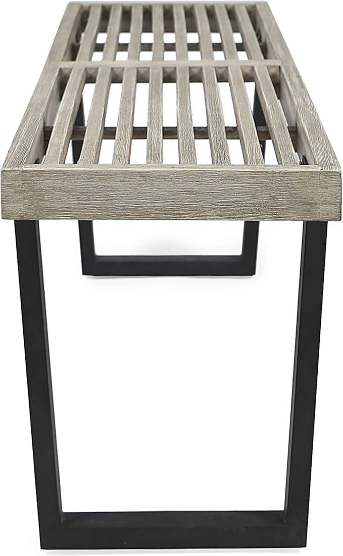 Solid Wood Seat Metal Frame Outdoor Bench Weather-Resistant for Garden Patio or Deck Comfortable Seating Solution