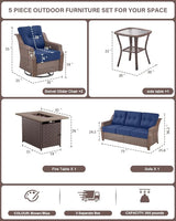 Belord Wicker Patio Furniture Set with 41” Fire Pit Table - Swivel Rocker Glider Outdoor Chairs with Sofa and Glass Top - Photo 2