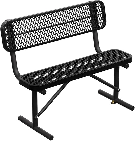 4 FT Heavy Duty Metal Park Bench for Outside, Outdoor Benches Weatherproof Black Bench with Backrest & Portable Frame, 1-3 Person Seat-Commercial Benches Garden Benches for Outdoors