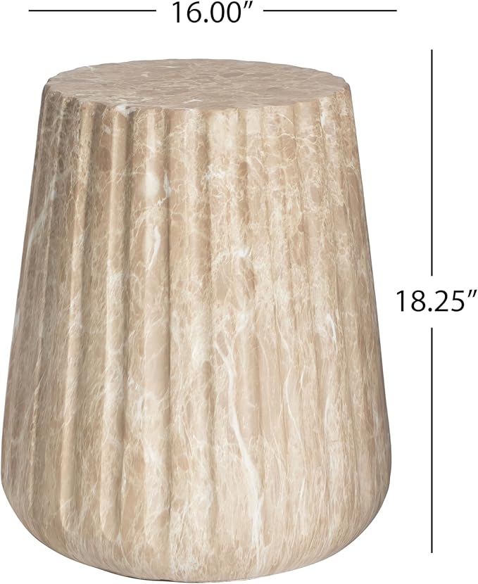 Christopher Knight Home Jayme 18.25" H Lightweight Concrete End Table, Outdoor Side Table, Carved Garden Stool, Chair Side Desk, Patio Decorative Home Stool for Balcony Poolside Backyard, Gold