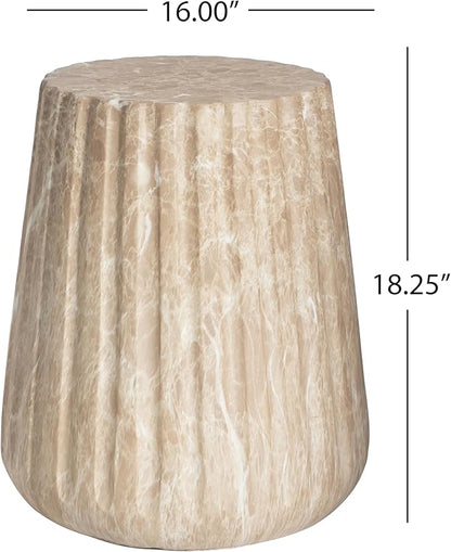 Christopher Knight Home Jayme 18.25" H Lightweight Concrete End Table, Outdoor Side Table, Carved Garden Stool, Chair Side Desk, Patio Decorative Home Stool for Balcony Poolside Backyard, Gold