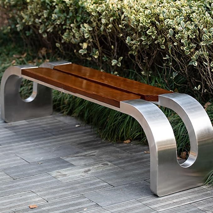Outdoor Garden Bench, Curved Patio Park Bench, Backless Wooden Bench with Metal Frame, for Garden Backyard Porch Park Lawn Balcony Entryway