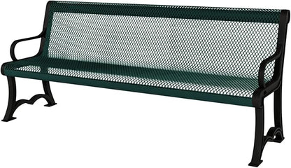 COATEDOUTDOORFURNITURE Heavy-Duty Outdoor Bench Thermoplastic Coated, Expanded Metal, Commercial-Grade Garden Bench, Made in America (Portable with Back, 4 Ft, Textured Green)