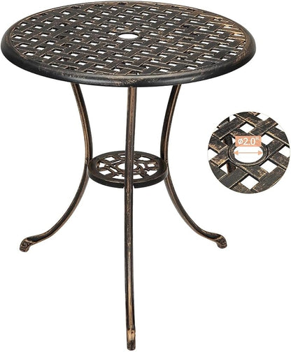24" Outdoor Side Table with 2" Umbrella Hole Round Small Patio Bistro Tables Indoor End Plant Coffee Tea Table for Yard Patio Porch Garden Bedroom Living Room