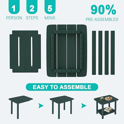 3-Piece Folding Adirondack Chair Set - 38" Extra Tall Back & Embossed Wood Grain, Oversized HDPE Patio Furniture with Side Table & Cup Holders, 380lb Heavy Duty, Green