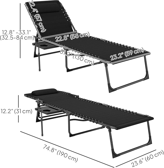 Outsunny Folding Chaise Lounge Chair Outdoor Tanning Chair with Side Table - Photo 3