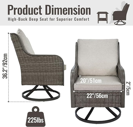 5 Pieces Patio Furniture Sets-Swivel Patio Chairs with High Back Cushions and Outdoor Coffee Table,All Weather Patio Conversation Set for Garden Backyard Porch Deck