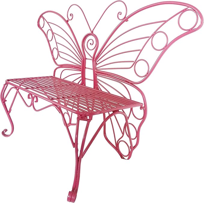 Hi-Line Gift Ltd. Pink Metal Butterfly Bench: Enchanting Outdoor Charm