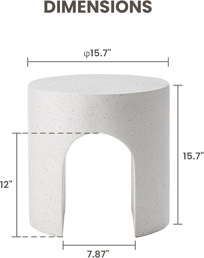 COSIEST White Outdoor Side Table, 15.7" Modern Concrete End Table with Arched Open for Patio - Photo 3