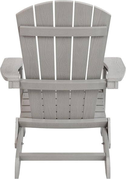 Flash Furniture Charlestown Folding Adirondack Chair - Gray - Poly Resin - Indoor/Outdoor - Weather Resistant - Set of 4