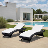 PE Rattan Foldable Backrest Chaise Lounge Set of 2 Chairs with 2 Detachable Cushions, Outdoor Pool Folding Recliner - Photo 1