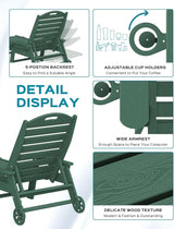 Chaise Lounge Chair Outdoor with Wheels, Adjustable 5-Position Chaise Lounge Outdoor with Wood Texture - Photo 4