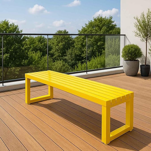 Patio Benches for Outdoors Metal Garden Bench 39" 47" 59" 71" Porch Furniture 2-4 Seating Without Backrest Weatherproof for Park Lawn Garden Yard Tennis Court Seater Chair(Yellow,4.9ft)
