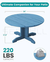 SERWALL 36'' Round Outdoor Coffee Table - HDPE Weatherproof Patio Table for Balcony, Garden, Backyard (Blue) - Photo 2