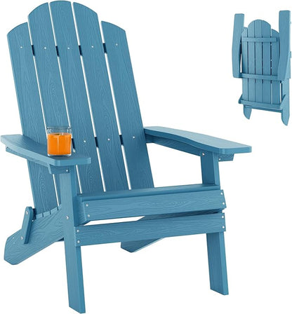 MXIMU Folding Adirondack Chair Weather Resistant Plastic Fire Pit Chairs Adorondic Plastic Outdoor Chairs for Firepit Area Seating Lifetime - Blue