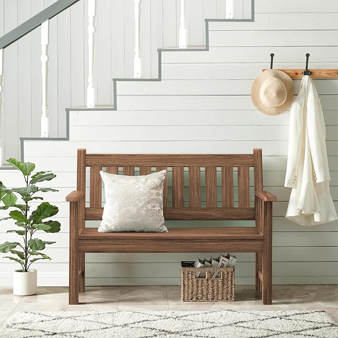 Outdoor Bench, 2-Person Garden Bench, Poly Lumber Patio Bench for Outdoors, Porch, and Park (Brown)