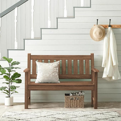 Outdoor Bench, 2-Person Garden Bench, Poly Lumber Patio Bench for Outdoors, Porch, and Park (Brown)
