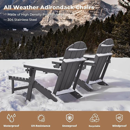 BRIOPAWS Adirondack-Chairs-with-Pull-Out-Footrest | Set of 6 | Folding | HDPE Plastic | Fire Pit Chair | All Weather | Cup Holders | Curved Back | Retractable Ottoman | for Poolside Deck | Grey