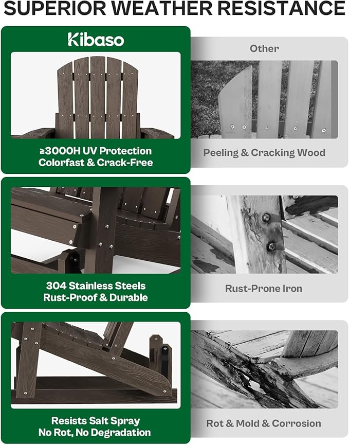 3-Position Adjustable Adirondack Chair with Cup Holder Set of 2, HDPE All-Weather Outdoor Glider Chair, Wood-Grain Fire Pit Chairs for Pool, Yard, Deck (Coffee Brown)
