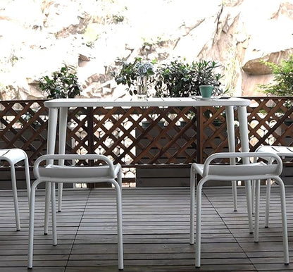 Modern Patio Table for 4-6 People Metal Dining Table for Outdoor&Indoor Office Computer Meeting Desk Home Cafe Table Lawn Backyard Balcony Kitchen Office 47.2" Lx23.6 Wx30 H… (White)