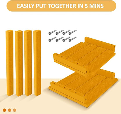 2 Tier Outdoor Side Table with Wood-Like Grain, 16.6" HDPE Adirondack Table Patio Side Table, Weather Resistant End Table for Pool, Patio & Porch, Small Outdoor Table(Tangerine, Rectangle)