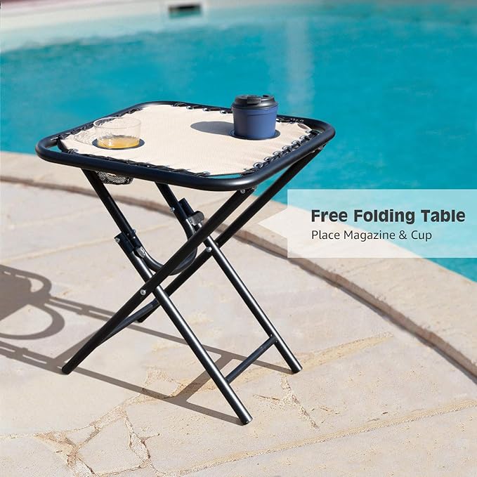 Devoko Patio Zero Gravity Chair Outdoor Folding Recliner Chairs with Table Pool Side Using Lawn Chair Sets with Pillow (Light Beige)