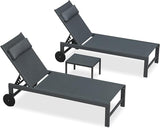 PURPLE LEAF Patio Lounge Chair Set of 3 Outdoor Chaise Lounger Aluminum Frame with Side Table and Wheels for Pool - Photo 9