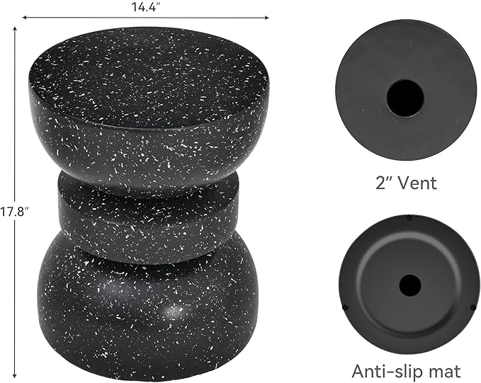 18" H Modern Black Side Table for Living Room, Decorative Terrazzo Finish MGO Outdoor End Table - Photo 2