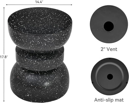 18" H Modern Black Side Table for Living Room, Decorative Terrazzo Finish MGO Outdoor End Table, Versatile as Coffee Table, Stool, Plant Stand, Weather-Resistant for Garden Patio Deck Use